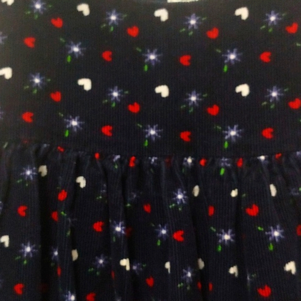 💗 Sophie Rose Navy Blue Pinwhale Corduroy Jumper Dress. Heart print. Size 5 - Picture 3 of 10
